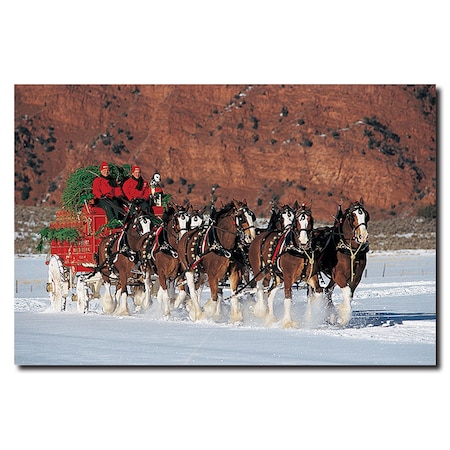 Trademark Fine Art Clydesdales in Snow with Carriage & Xmas Tree - 16x24 Canvas, 16x24 AB263-C1624GG